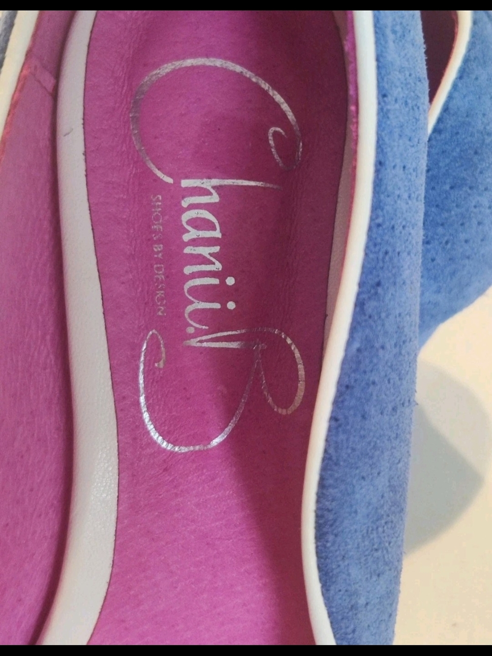 Chanii B Womens 38/7-7.5 Two Tone Blue and Pink Open Toe Suede Leather Heels - Picture 11 of 16